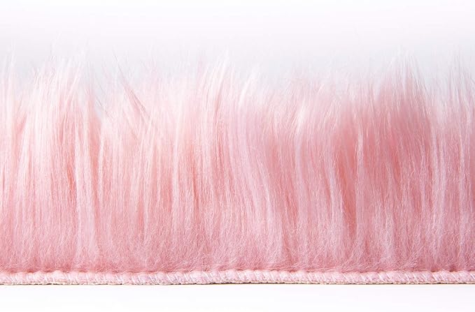 Ashler faux fur rug, Fluffy Shaggy Area Rug Ultra Soft 2.2 x 6 Feet Rectangle Fur Rug, Pink Fuzzy Rug Machine Washable Shag Rug, Nursery Decor Throw Rugs for Bedroom, kids room, Living Room