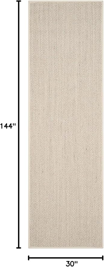 SAFAVIEH Natural Fiber Collection Runner Rug - 2'6" x 12', Marble & Beige, Border Sisal Design, Easy Care, Ideal for High Traffic Areas in Living Room, Bedroom (NF143C)