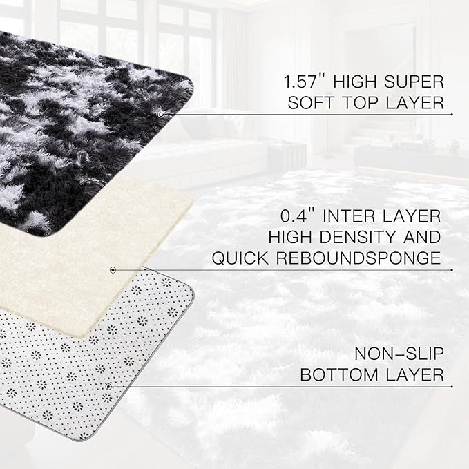 Sour Lemon Area Rugs 9x12 Living Room, Large Area Rug Shag Shaggy Carpet Soft Plush Furry Bedside Rug, Machine Washable Area Rugs for Bedroom Kids Girls Boys Home Decor Anti Slip