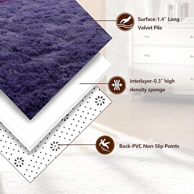 Purple Gray Fluffy Area Rugs for Living Room, Soft Shaggy Carpets for Living Room, Upgrade Anti-Skid Fuzzy Rugs for Kids' Room, Perfect Decor for Modern Home 4x6 Feet