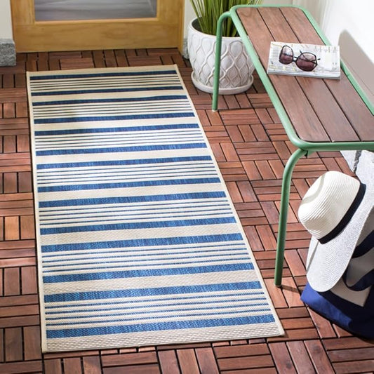 SAFAVIEH Courtyard Collection Runner Rug - 2'3" x 6'7", Navy & Beige, Non-Shedding & Easy Care, Indoor/Outdoor & Washable-Ideal for Patio, Backyard, Mudroom (CY6062-268)