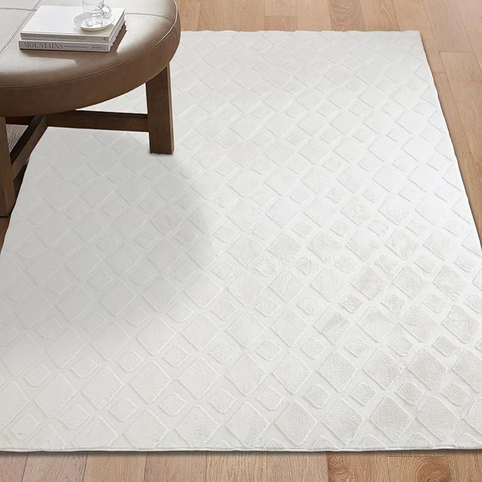 White Faux Rabbit Fur Rug 5.25x7.55 Machine Washable Area Rugs for Bedroom Fluffy Rugs for Living Room No-Shedding Carpet Sheepskin Rug (Cream, 5.25x7.55FT)…