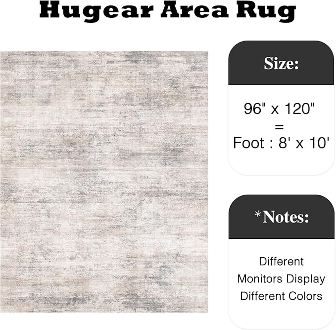 8x10 Rugs Machine Washable Gray Hallway Large Area Rug Indoor Accent Rug Abstract Low Pile Carpet Distressed Throw Aesthetic Rug Bedroom Living Room Office Dining Room Kitchen Laundry Room
