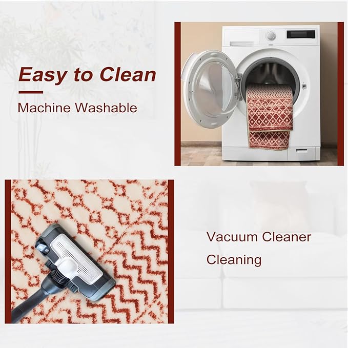 Washable Kitchen Rug Runners for Hallways, 2x8 Ultra Soft Non-Slip Rugs for Bedroom, Low Pile Terracotta Rug Floor Carpet Runner for Entryway Kitchen Bedroom Laundry Room