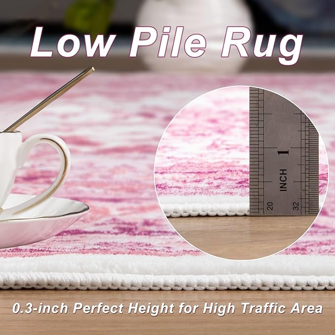 2x3 Bright Pink Area Rug for Entryway, Small Washable Rugs with Non-Slip Backing for Girls Bedroom, Cute Vintage Throw Carpet Kitchen Laundry Front Door Decor