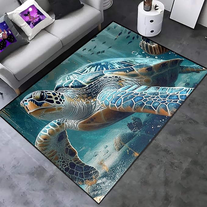 Sea Turtle Coastal Rugs - Kids Sea Turtle Rugs for Bedroom Ocean Life Theme, 3'×5'
