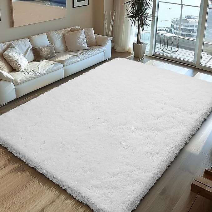 Shag Area Rugs for Bedroom Living Room,6X9 Ultra Soft White Fluffy Area Rugs for Dorm, Indoor Carpet Nursery Rugs for Kids Room Home Decor,White