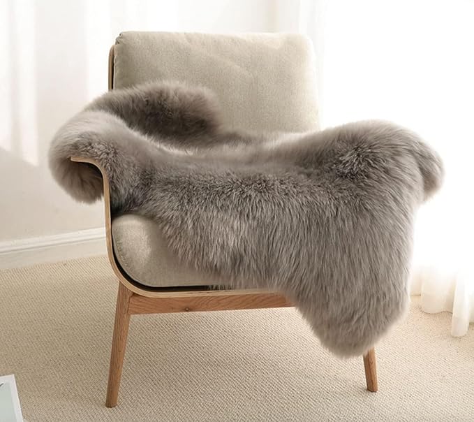 HUAHOO Premium Genuine Sheepskin Rug Real Australia Sheepskin Natural Lambskin Fur Area Rug Seat Covers for Kids Bedroom Sofa Chair Cover Pets Dogs Mat Double Pelt/2' x 3' Mushroom