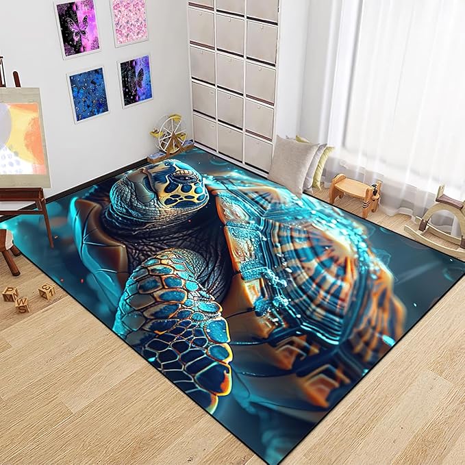 Sea Turtle Area Rug - Sea Turtle Rug for Bedroom Ocean Theme Rugs Ocean Life Decor, 47 in x 39 in