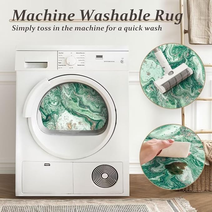 Washable Area Rug 9x12 - Artistic Style Modern Rug for Living Room Bedroom Dining Room, Soft Low Pile Machine Washable Carpet, Non Slip Non Shedding Area Rug - Green/Gold, 9'x12'