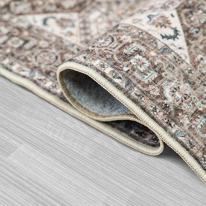 Washable 2x3 Entryway Area Rug: Vintage Non-Slip Backing Rugs for Kitchen Bathroom Water Resistant Carpet for Bedroom Soft Low Pile Front Door Mat for Dining Room 2x3 Brown