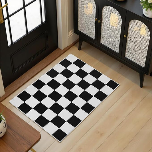 Terrug Black and White Small Checkered Rug for Bedroom, 2x3 Soft Washable Rug with Non Slip Backing, Low Pile Throw Carpet for Entryway Hallway Kitchen Laundry Room