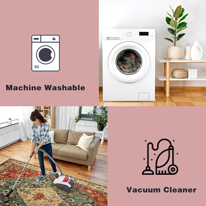 Yancorp 4'x6' Boho Area Rug for Bedroom Non Slip Washable Rug Vintage Carpet Living Room Non-Shedding Hallway Runner Rug Indoor Floor Mats Bedroom Kitchen Entryway Rugs-Rectangle Red