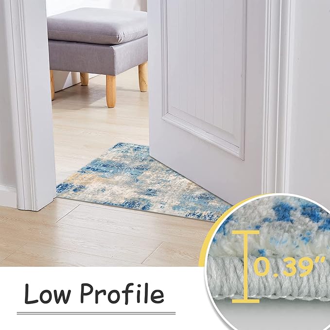 Lahome Modern Abstract Blue Bathroom Rug, 2x6 Washable Long Hallway Rug Soft Non Slip Blue Floor Accent Carpet Runner for Entryway Kitchen Laundry Room Doorway Bedroom