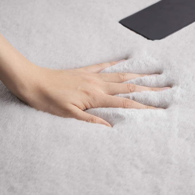 Ashler HOME DECO Ultra Soft Faux Rabbit Fur Chair Couch Cover Area Rug for Bedroom Floor Sofa Living Room Grey Rectangle 3 x 5 Feet