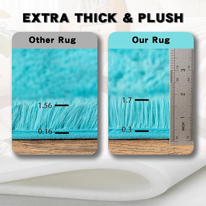 2x3 Area Rug for Bedroom, Small Rugs for Living Room Nursery Kids Room Dorm Home Decor Aesthetic, Fluffy Shaggy Rug with 4 Anti-Slip Carpet Tapes, Teal Blue