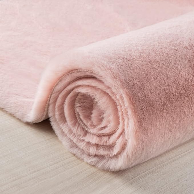Ashler HOME DECO Ultra Soft Faux Rabbit Fur Chair Couch Cover Area Rug for Bedroom Floor Sofa Living Room Pink Round 3 x 3 Feet