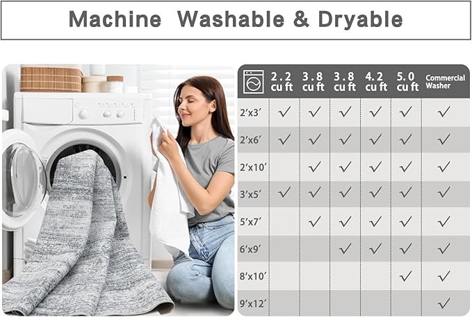 Washable Rugs 8x10 Area Rugs for Living Room,Rugs for Bedroom,Large Carpets,Ultra Soft Faux Wool Retro Dining Room Rug,Non Slip&Non-Shedding Low Pile Vintage Print Rug for Home Office-Grey Cream