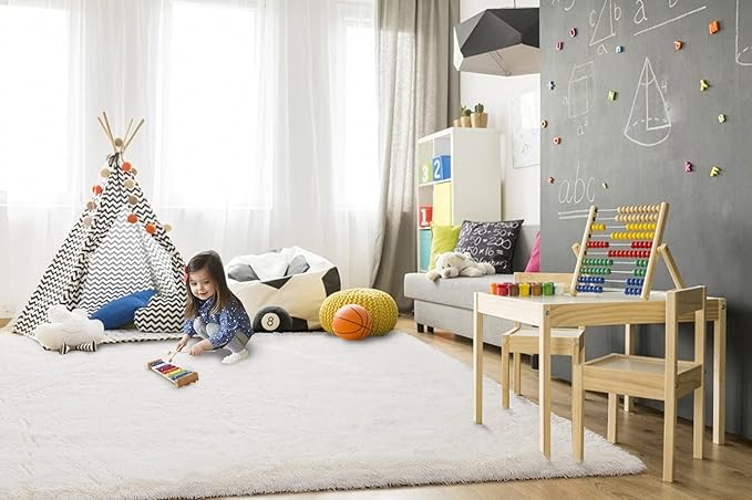 TWINNIS Super Soft Shaggy Rugs Fluffy Carpets 4x5.9 Feet, Indoor Modern Plush Area Rugs for Living Room Bedroom Kids Room Nursery Home Decor, Upgrade Anti-Skid Fuzzy Rug, Cream White