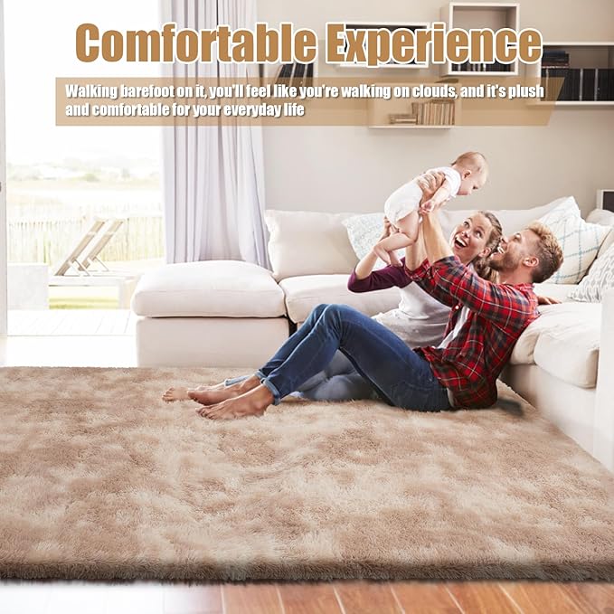 6x9 Fluffy Area Rug for Living Room,Shag Area Rugs for Bedroom,Soft Fuzzy Rug Non-Shedding Indoor Plush Carpet for Kids Bedroom Nursery Dorm Home Decor,Mottling Beige