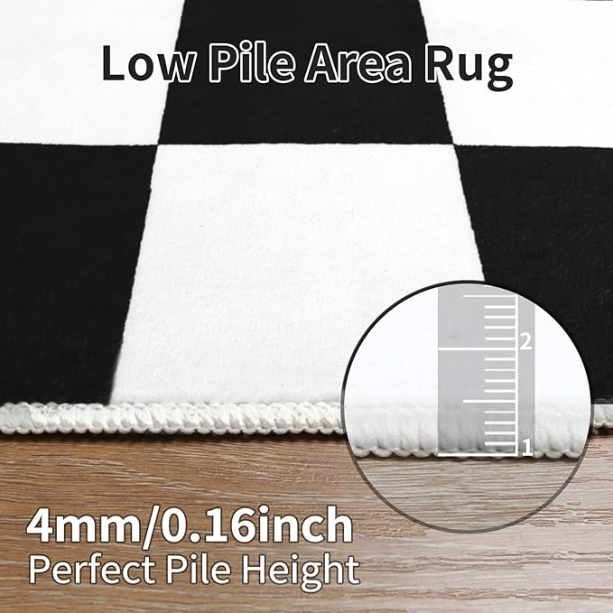 Terrug Black and White Small Checkered Rug for Bedroom, 2x3 Soft Washable Rug with Non Slip Backing, Low Pile Throw Carpet for Entryway Hallway Kitchen Laundry Room