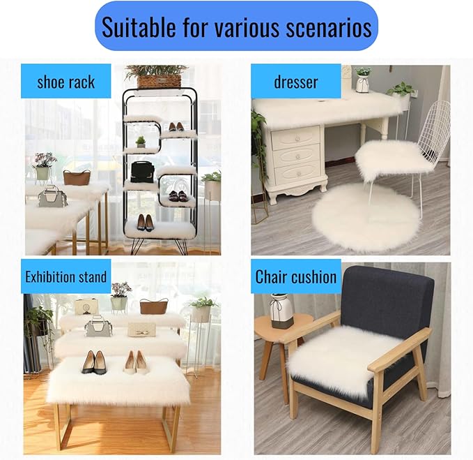 14x10 inches 1pcs Rectangle Faux Fur Plush Cushion, Area Rugs Fluffy Carpet Mini Small Size Fit,for Tabletop Photography,Home Decor,Product Display,Locker Accessories for Girls (White)