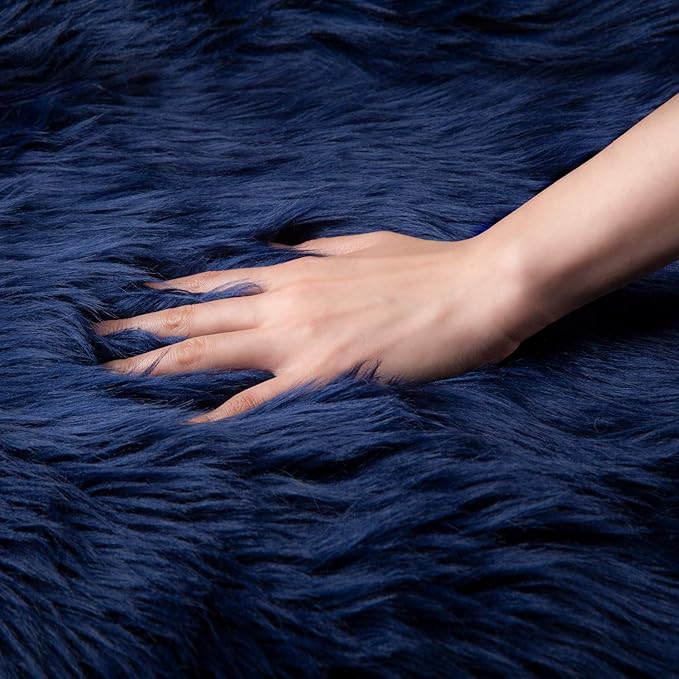 Ashler faux fur rug, Fluffy Shaggy Area Rug Ultra Soft 2.2 x 4 Feet Rectangle Fur Rug, Navy Blue Fuzzy Rug Machine Washable Shag Rug, Nursery Decor Throw Rugs for Bedroom, kids room, Living Room