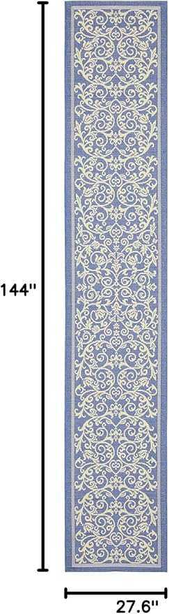 SAFAVIEH Courtyard Collection Runner Rug - 2'3" x 12', Blue & Natural, Scroll Design, Non-Shedding & Easy Care, Indoor/Outdoor & Washable-Ideal for Patio, Backyard, Mudroom (CY2098-3103)