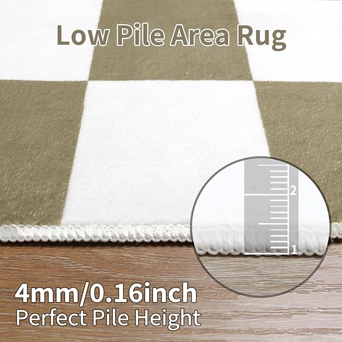 Terrug Beige and White Checkered Rug for Living Room Bedroom, 8x10 Soft Washable Area Rug with Non Slip, Low Pile Stain Resistance Carpet for Kids Room Entryway Kitchen Dorm