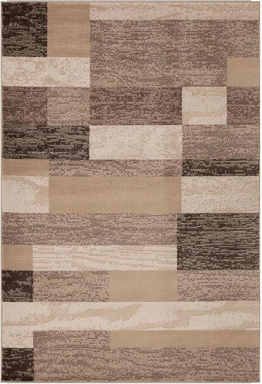 Superior Indoor Area Rug, Jute Backing, Plush Modern Rugs for Entryway, Kitchen Floors, Office Floor Cover, Color Block Rugs, Rockwood Collection, 2' x 3', Beige