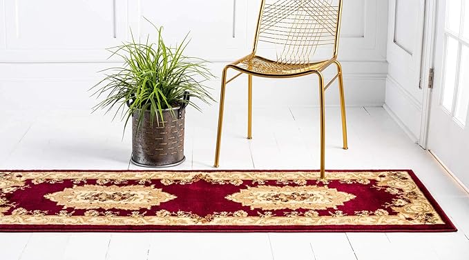 Unique Loom Versailles Collection Traditional Classic Floral Motif Area Rug (2' 2 x 6' 0 Runner, Burgundy/ Ivory)