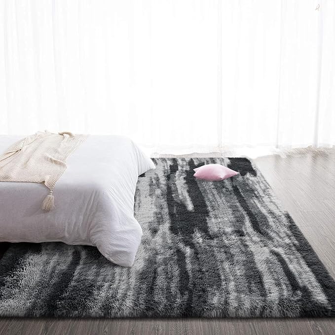 TWINNIS Super Soft Shaggy Rugs Fluffy Carpets, 4x5.9 Feet, Indoor Modern Plush Area Rugs for Living Room Bedroom Kids Room Nursery Home Decor, Upgrade Anti-Skid Rectangular Fuzzy Rug, Charcoal Grey