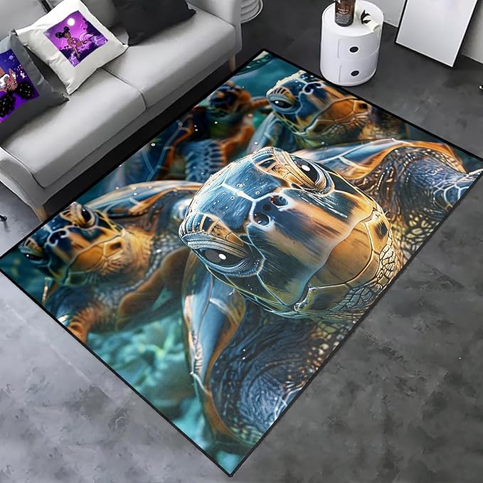 Sea Turtle Carpet Rug - Kids Coastal Rugs for Bedroom Ocean Life Theme, 47" L x 39" W