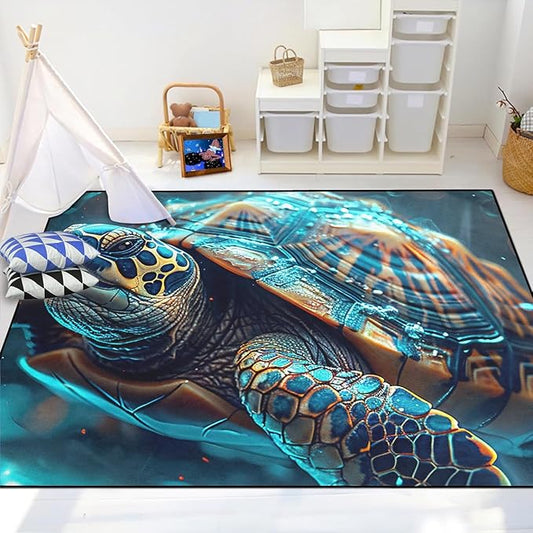 Sea Turtles Rug - Sea Turtle for Kids Boys Coastal Rugs for Bedroom Ocean Life Theme Decor Ocean Carpet Rug, 63 in x 47 in