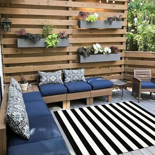 Seavish Black and White Striped Rug, 4’x6’ Indoor Outdoor Patio Rugs, Handmade Woven Farmhouse Front Porch Rugs, Machine Washable Modern Cotton Area Rugs for Living Room Entryway Dorm Apartment