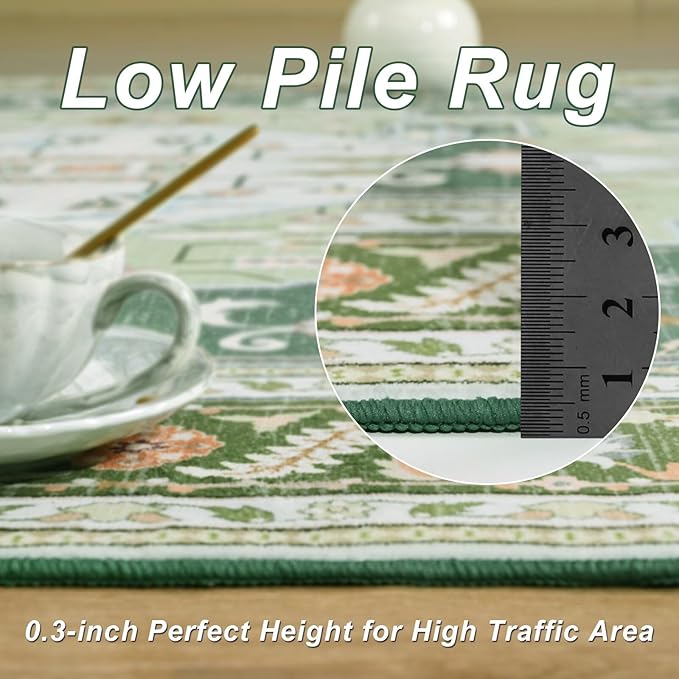 2x3 Green White Small Area Rug for Entryway, Soft Washable Rugs with Non-Slip Backing for Bedroom Kitchen, Vintage Throw Carpet Laundry Entry Front Door Decor