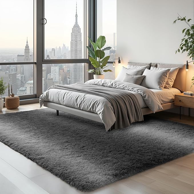 Zentavio Area Rugs for Living Room Large Rugs for Bedroom 6x9 Carpet Fluffy Soft Shag Aesthetic Plush High Pile Gray Throw Rug for Nursery Kids Room Dorm Grey White