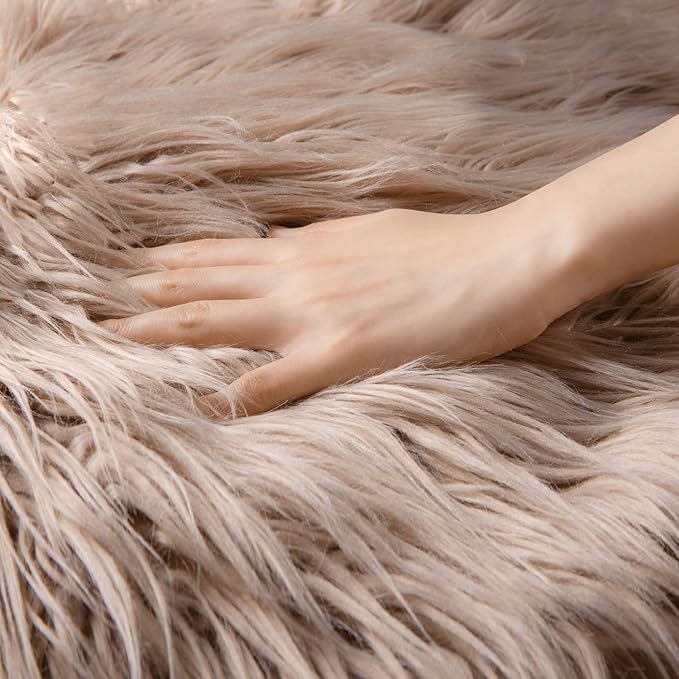 Ashler faux fur rug, Fluffy Shaggy Area Rug Ultra Soft 2.2 x 4 Feet Rectangle Fur Rug, Beige Fuzzy Rug Machine Washable Shag Rug, Nursery Decor Throw Rugs for Bedroom, kids room, Living Room