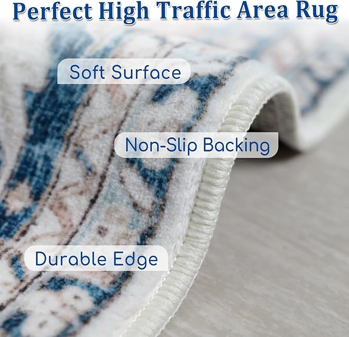 8x10 Area Rugs, Anti-Slip Backing for Living Room,Rugs for Living Room, Washable Rug, Distressed Vintage Large Area Rug, Home Decor Clearance Large Area Rug (Grey Blue 8x10)