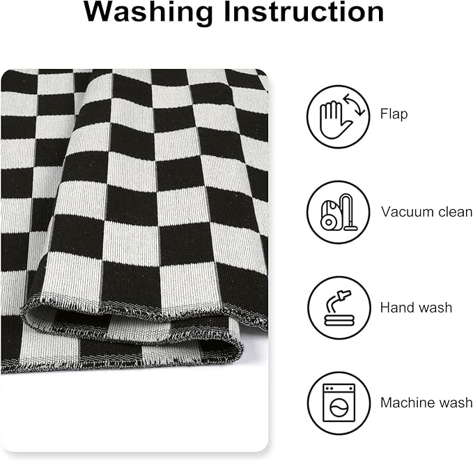 Seavish Checkered Rug, 2x3 Ft Moroccan Checkerboard Rug Black and White Outdoor Washable Rug Cotton Woven Area Rugs Reversible Floor Mat for Front Door Bedroom Entryway Kitchen Entryway