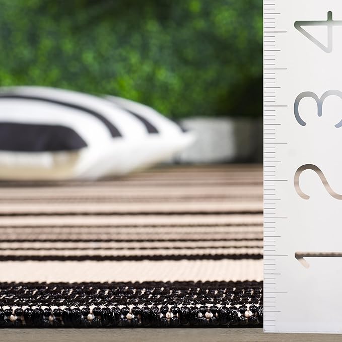 SAFAVIEH Courtyard Collection Area Rug - 8' x 10', Black & Bone, Stripe Design, Non-Shedding & Easy Care, Indoor/Outdoor & Washable-Ideal for Patio, Backyard, Mudroom (CY6062-216)
