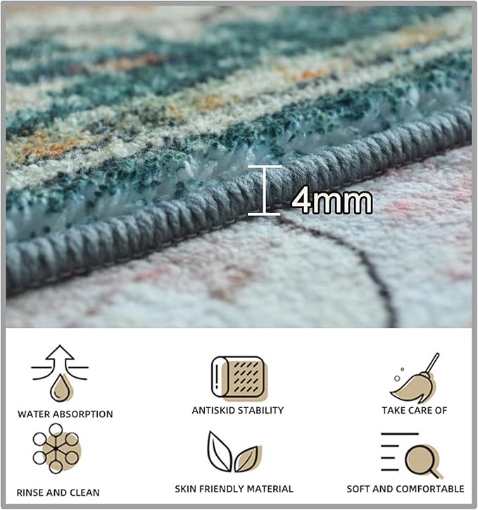 Yancorp 2'x6' Runner Rug for Bedroom Washable Non Slip Runner Rug for Hallway Vintage Carpet Living Room Indoor Floor Mats Kitchen Entryway Rugs-Rectangular Green