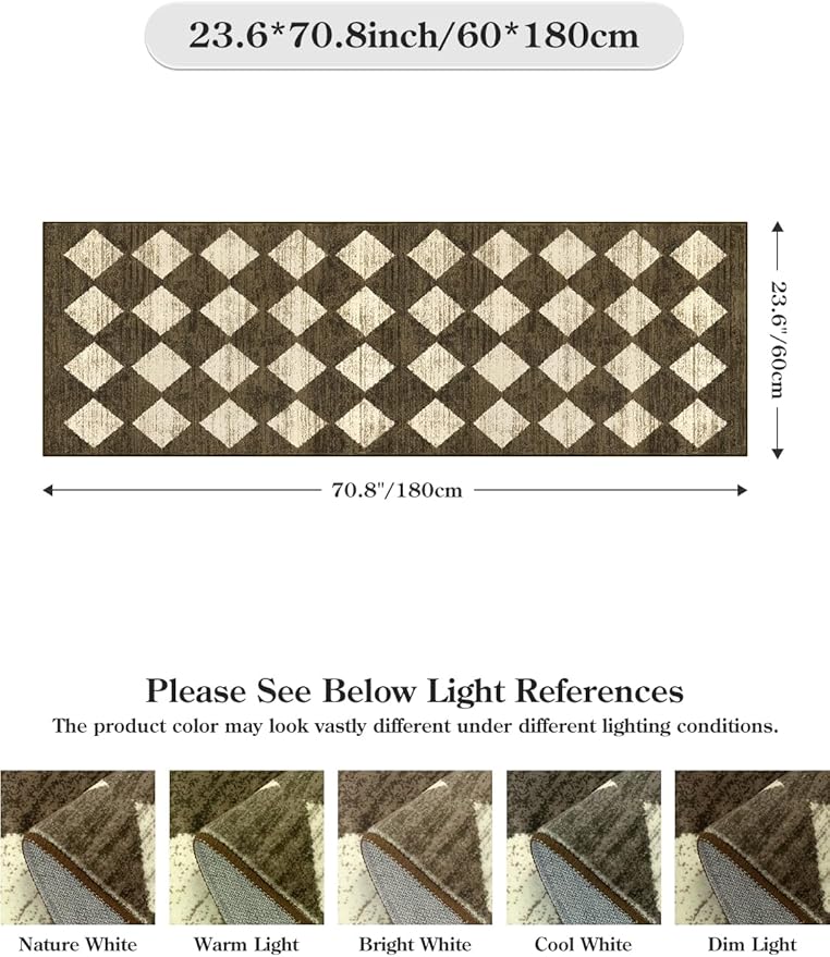 Lahome Washable Kitchen Runner Rug, Rug Runners for Hallways 6 Feet Non Slip Long Bathroom Rugs Runner, Moroccan Trellis Non Skid Low Pile Laundry Room Carpet Runners for Bedroom Entryway, 2x6 Brown