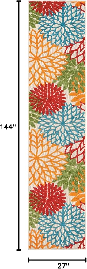 Nourison Aloha Indoor/Outdoor Floral Green Multicolor 2'3"X12' Area Rug Runner (2'x12')