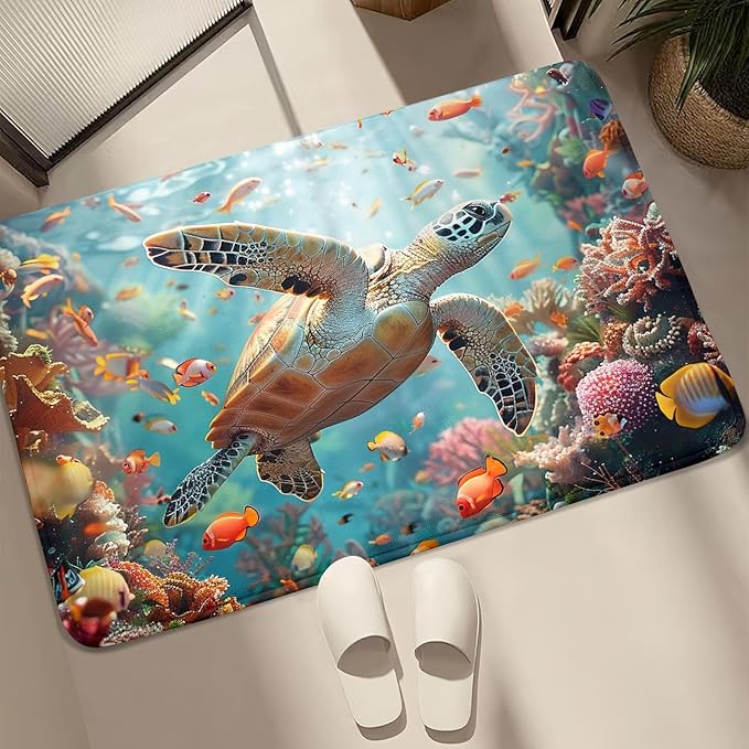 Sea Turtles Coastal Rugs - Kids Sea Turtle Rug for Bedroom Ocean Life Theme, 35 x 23 Inches