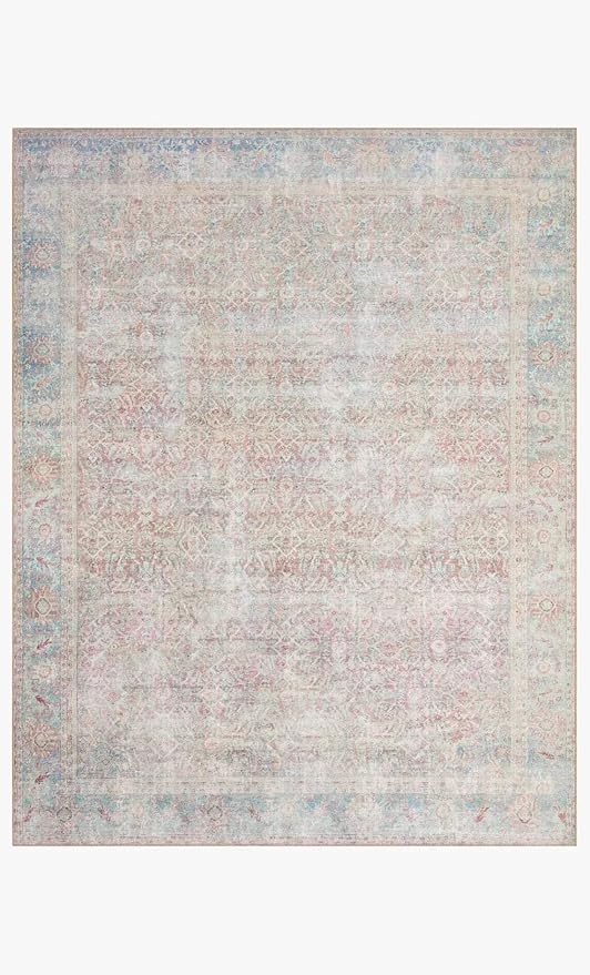 Loloi II Wynter Collection WYN-04 Red/Teal 5'-0" x 7'-6", .13" Thick, Area Rug, Soft, Durable, Printed, Vintage Inspired, Low Pile, Non-Shedding, Easy Clean, Living Room Rug