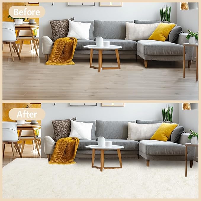 6x9 Rugs for Living Room, Large Fluffy Cream White Area Rugs for Bedroom, Soft Carpet Shag Kids Room Rug, Non-Slip Fuzzy Rugs Indoor (6ft x 9ft, Cream White)