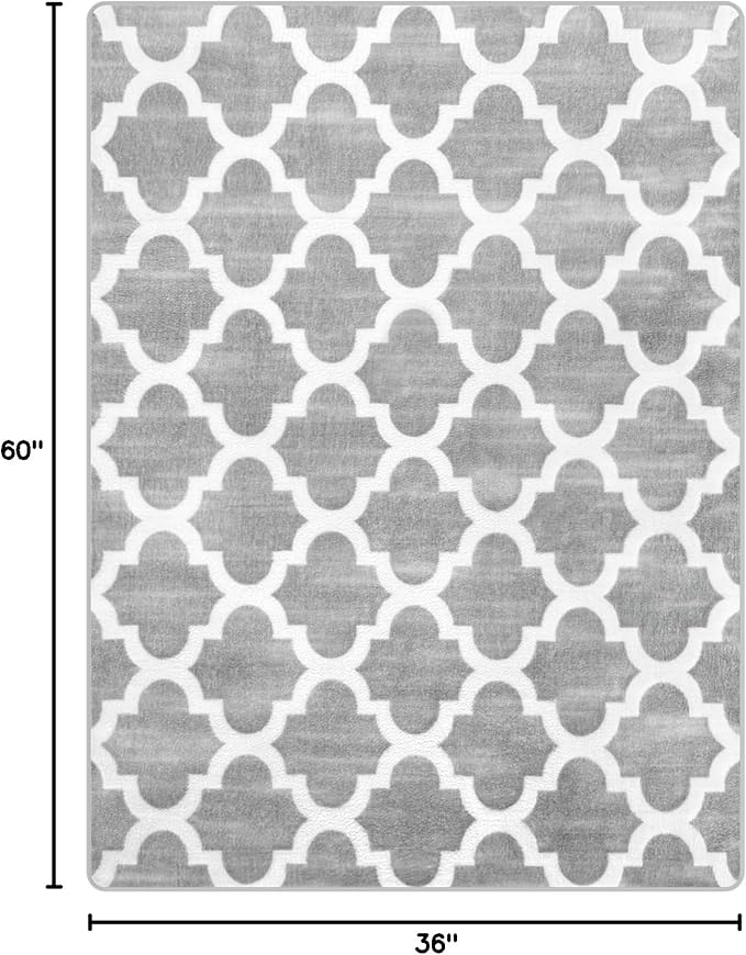 Geometric Shag Modern Area Rug for Living Room Bedroom, 3x5 Distressed Moroccan Fluffy Rug Indoor Carpet for Kids Nursery Bedside Room Decor, Memory Foam Super Soft Shaggy Rugs, Grey/White