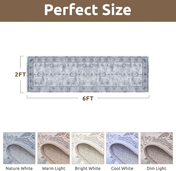 AMOAMI Vintage 2X6 Runner Rug Non Slip Soft Runners for Hallways Machine Washable Hallway Runner Bedside Rugs for Bedroom Long Rug for Hallways Entryway Laundry Room Kitchen Bathroom
