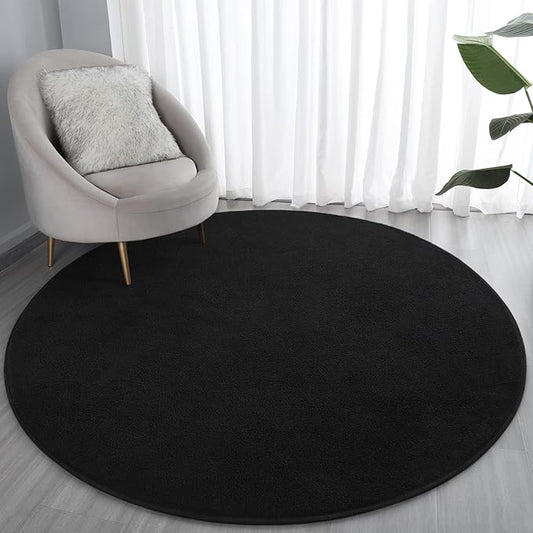 Lascpt Round Rug for Bedroom 5x5, Black Circle Rug for Living Room Super Soft Thicken Memory Foam Circular Rug, Non-Slip Indoor Area Rug for Modern Home Decor, Round Carpet for Nursery Kid's Room